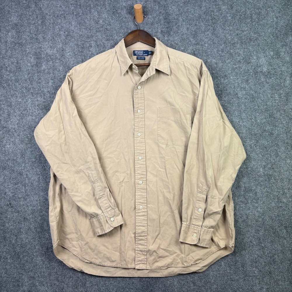 Polo Ralph Lauren Button Down Mens XL Tan Lowell Sport Cotton Khaki Shirt - Picture 2 of 7